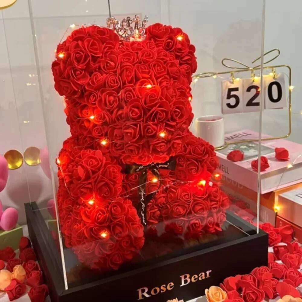Artificial Flower Eternal Rose Teddy Bear for Mom Mother's Birthday Valentine's Day Anniversary Gifts & Decor Miniatures S260204