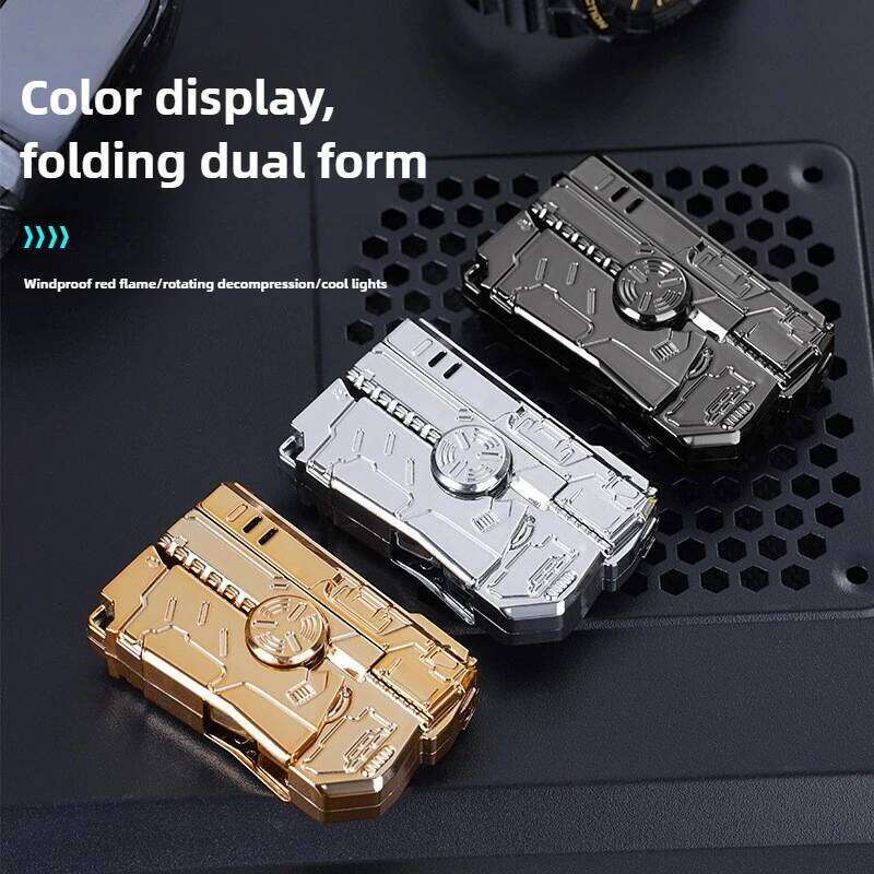 New Transformable Butane Lighter, Windproof Red Flame with RGB Lighting & Pistol/Gyro Design, Stress Relief Foldable Torch S260207