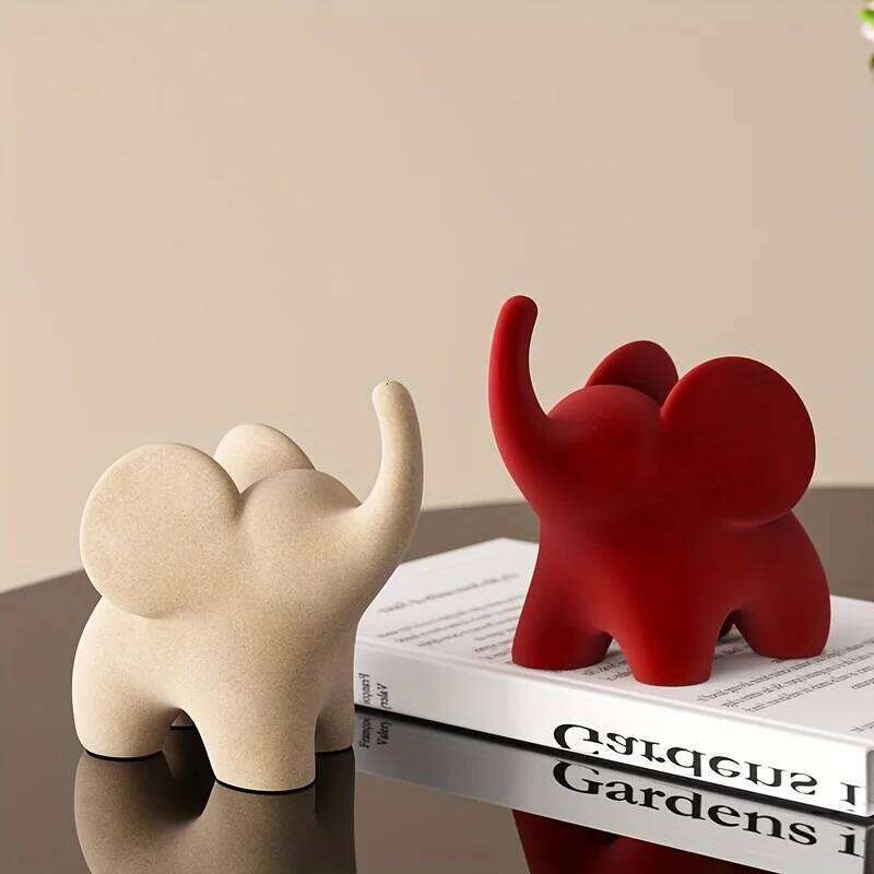 Charming Flocked Resin Elephant Figurine - Perfect For Living Room, Bedroom Decor & Wedding Gifts S260204