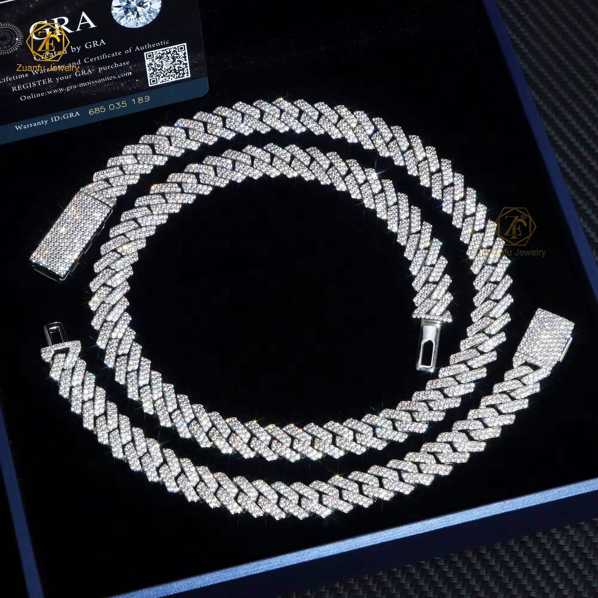 Custom 8mm 10mm 15mm Iced Necklace 925 Sterling Silver White Gold Plated Diamond Moissanite Cuban Link Chain