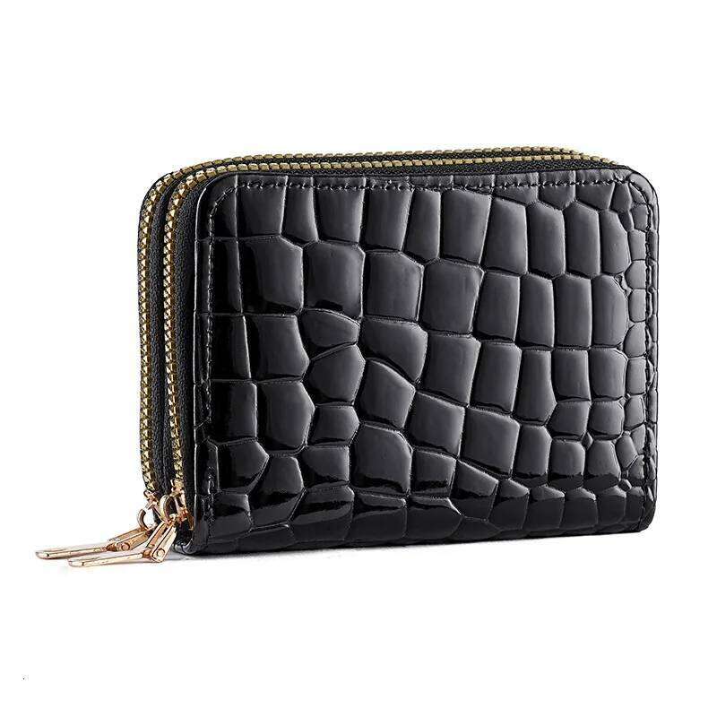 Women's Patent Leather Crocodile Pattern Accordion Holder - European Fashion Multi Card Slots Large Capacity Zip Coin Purse Z260205