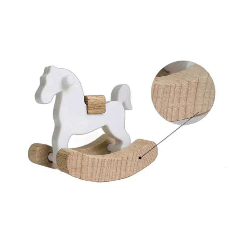 Rocking 1:12 Dollhouse Ornaments Mini Wooden Horse Model Fairy Garden Doll Decorative Accessories S260204