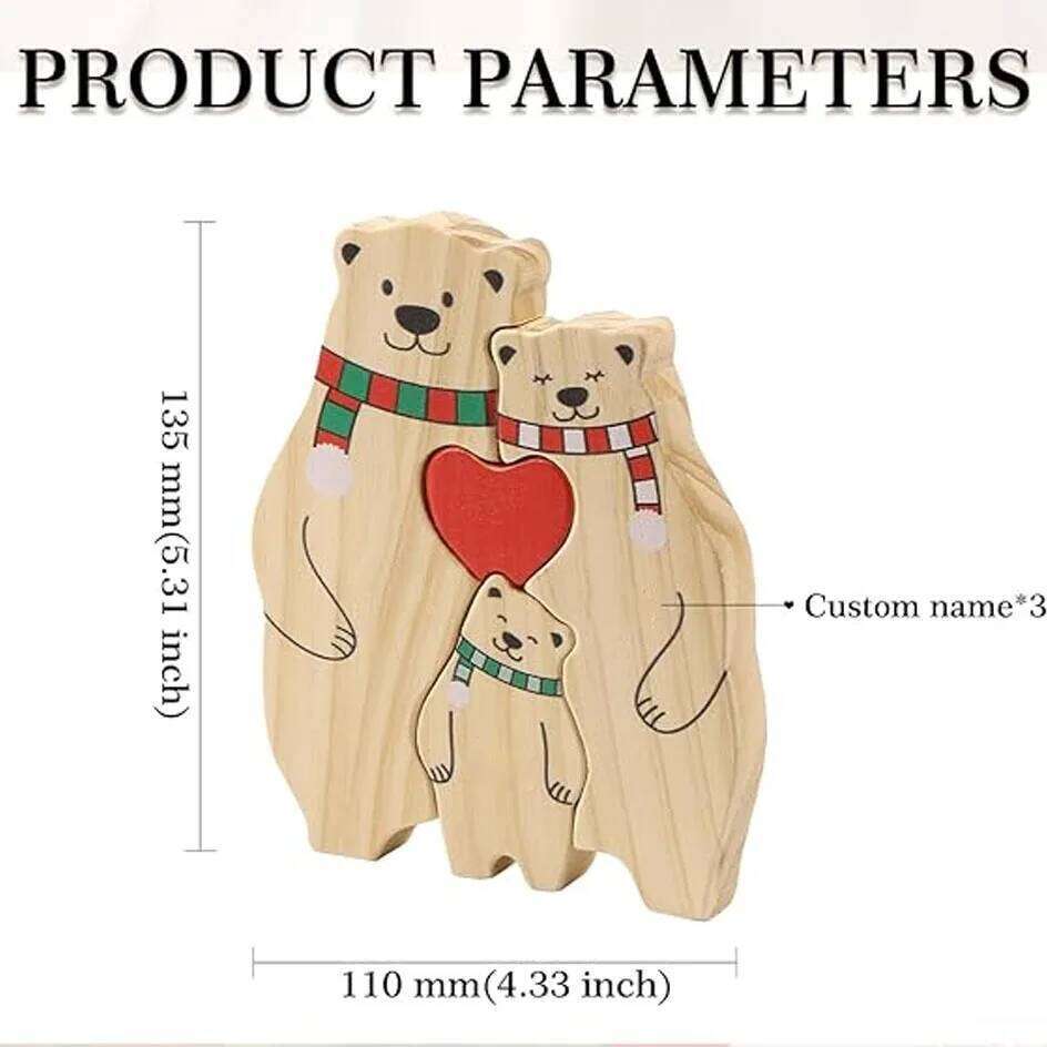 Name Personalized Custom Mother's Birthday Gift Names Sculpture Wood Puzzle Bear Family Heart Puzzles Home Decoration S260204