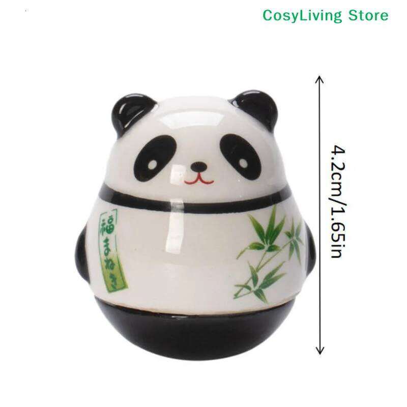 Doll Japanese Ceramic Crafts Panda Tumbler Toy Lucky Charm Fortune Ornament Landscape Home Office & Desk Decor