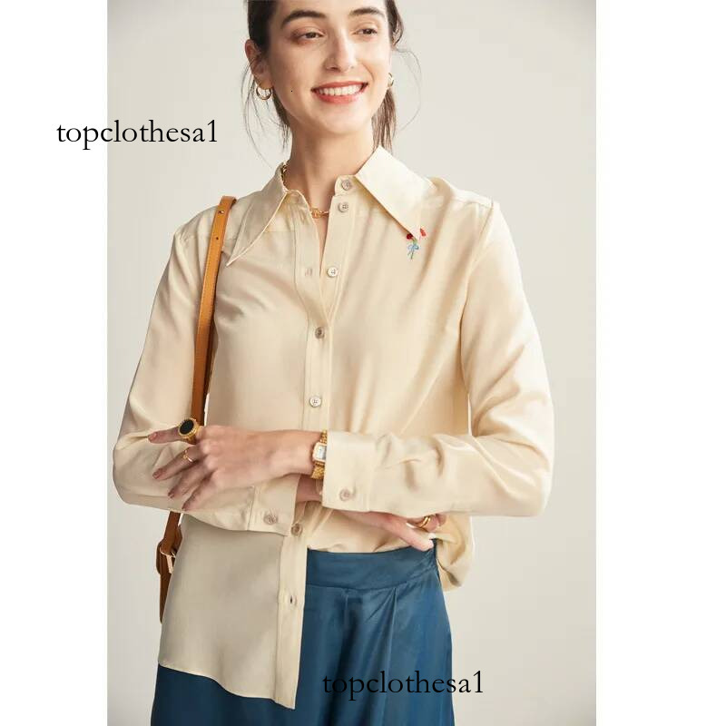 Women's Heavy Mulberry Silk Shirt 2025 Spring and New Summer Embroidered Niche Commuter Long-sleeved Top
