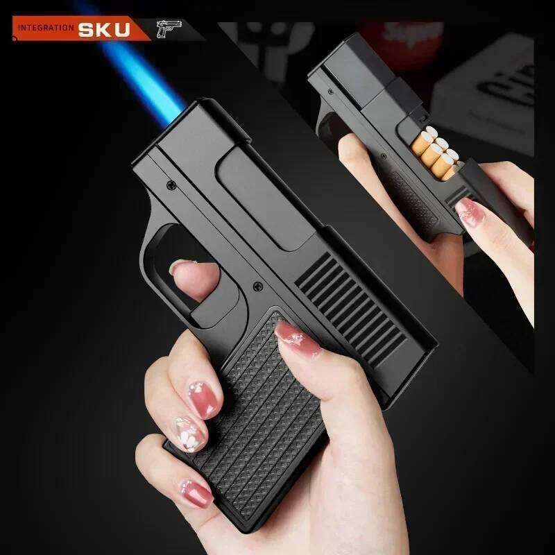 Unusual Pistol Style Lighters with Case Jet Turb Torch Capacity 10PCS Cigarette Windproof Cigar Lighter S260207