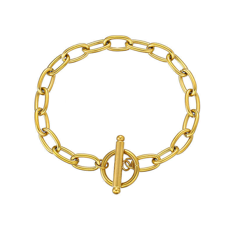 New Fashion Simple Cross Paperclip Stainless Steel Bracelet for Women Vintage Gold OT Buckle Exquisite Versatile Jewelry