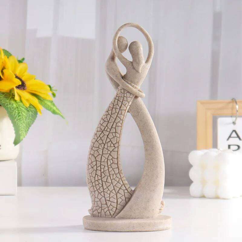 European-style Lovers' Sandstone Figurine, Resin Craft Home Decor for Living Room, Valentine's Day Gift S260204