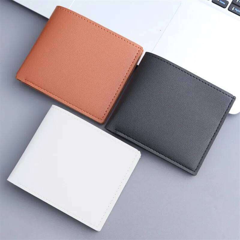 New Men Short PU Leather Simple Solid Color Thin Male Holder Small Money Purses Business Foldable Wallet NEW Z260205