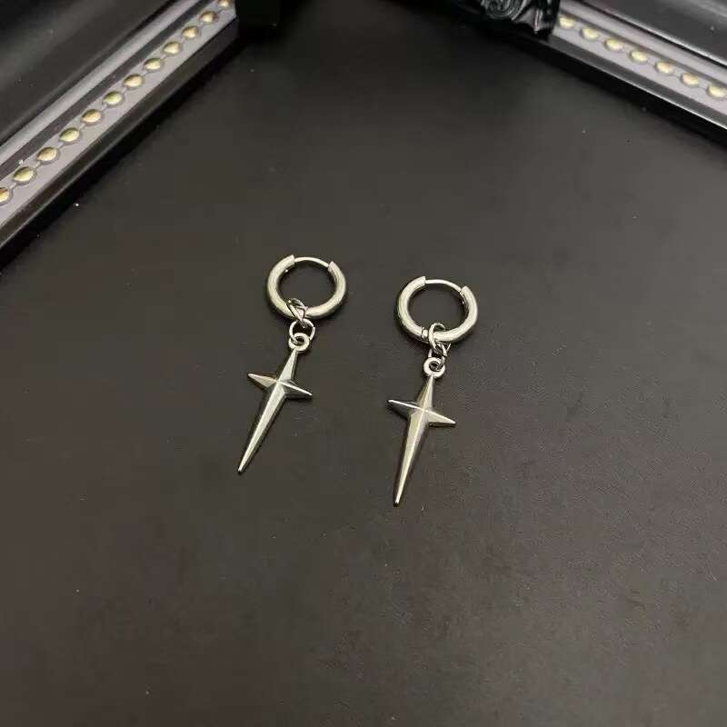 four pointed star ring earrings with a cool and niche design fashionable and versatile cross earrings highend feel daily hiphop