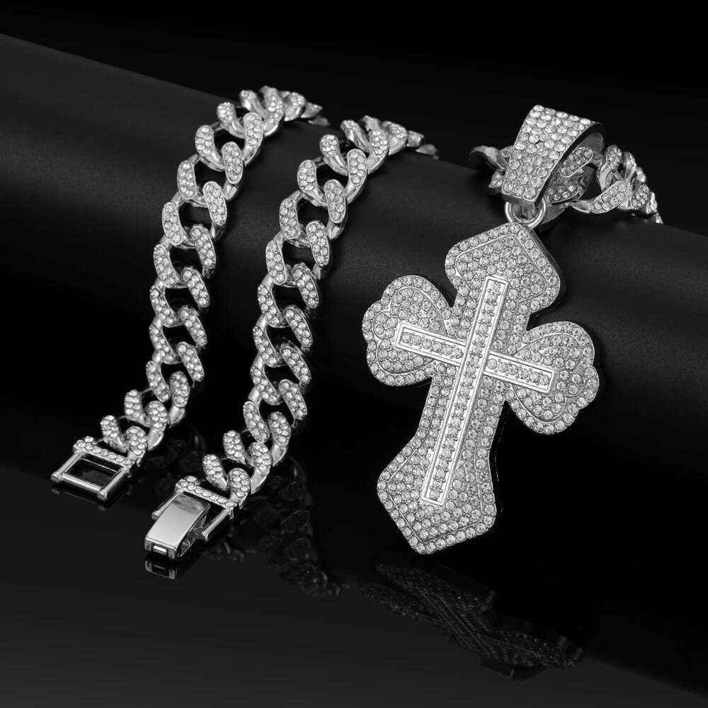 American Style Inlaid Alloy Hip Hop Cross Cuban Necklace Hot-Selling Jewelry Long Men's Chain