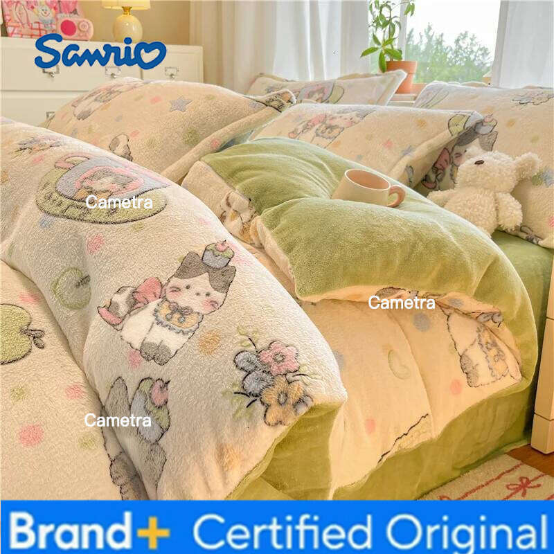 Sanrio 1pc Coral Fleece Duvet Cover Cat Printed Thick Warm housse de couette for Winter Cartoon Style Single/Queen/King dekbedovertrek H260205