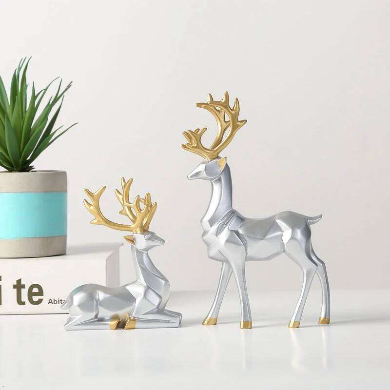 Resin Geometric Elk Sculpture Standing Gold Deer Statues Festival Reindeer Home Decor Living Room TV Cabinet Ornaments S260204
