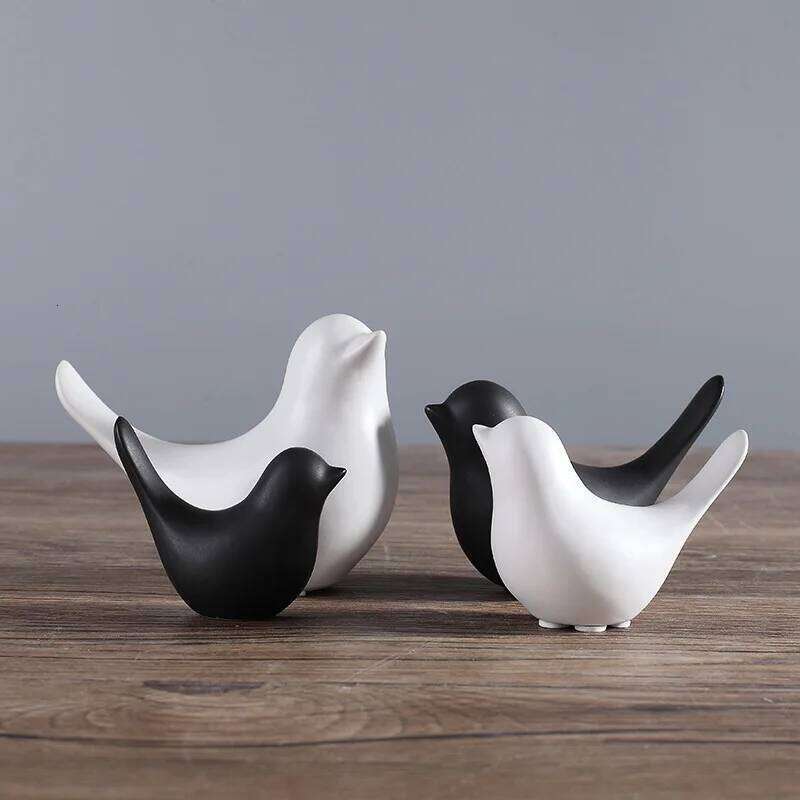 Bird Figurine 4 Sizes Nordic Ceramic Black White Animal Statue Jewelry Home Decoration Living Room Table Sculptural Ornament S260204