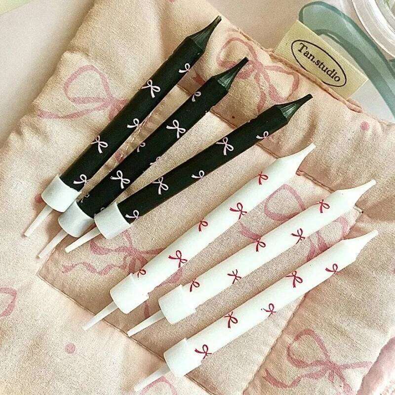 6pcs Bow Cute Birthday Candles Cupcake Toppers Coquette Decor Baby Shower Wedding Bachelorette Party S260204