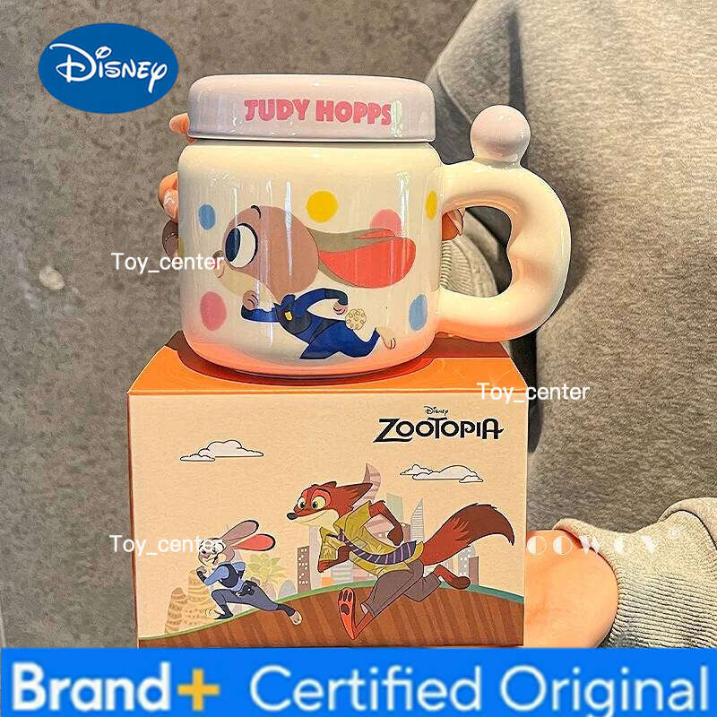 Disney 400ML Zootopia Multiple Characters Ceramic Mug with Dustproof Lid Cute Cartoon Milk Coffee Cup Home Birthday Gift H260205