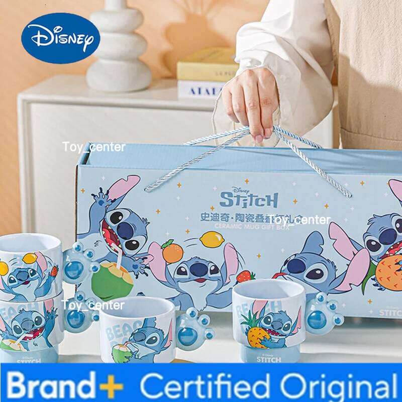 Disney Stitch 2025 New Coffee Ceramic Stacked Cup Cute Cartoon Children's Water Cups Household Breakfast Milk Mug Exquisite Gift H260205