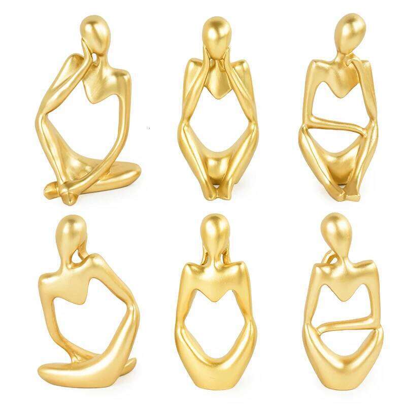Resin Gold Thinker Statues Figurines Art Living Room Television Wine Cabinet Office Home Bookshelf Desktop Decorations Sculpture S260204