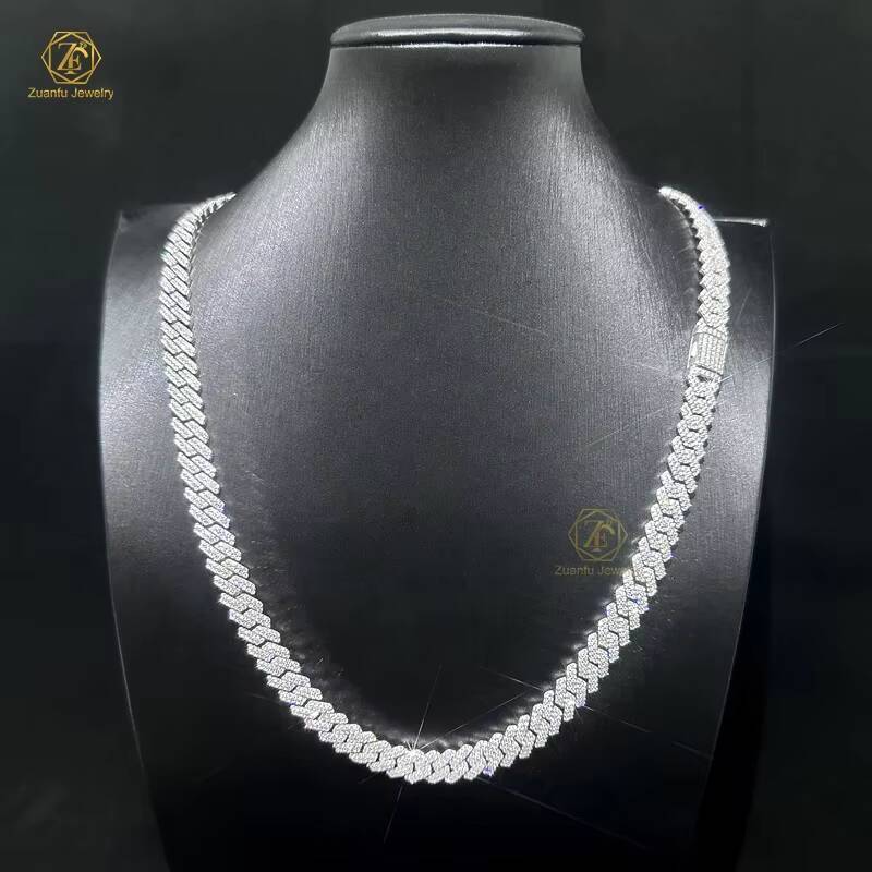 Wholesale 8MM 20 Inches Hip Hop Vvs Diamond Necklace 8inches Bracelet 925 Silver Iced Out 2 Rows Cuban Link Moissanite Chain
