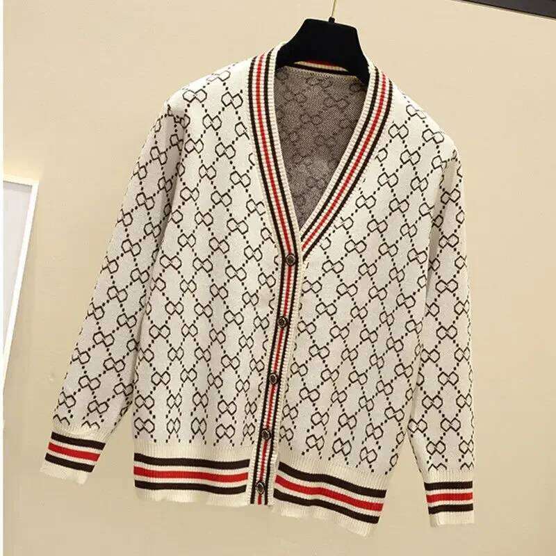Spring Autumn Loose V-Neck Knitted Sweater Women's Open Cardigan Light Weight Casual Fashion Outerwear