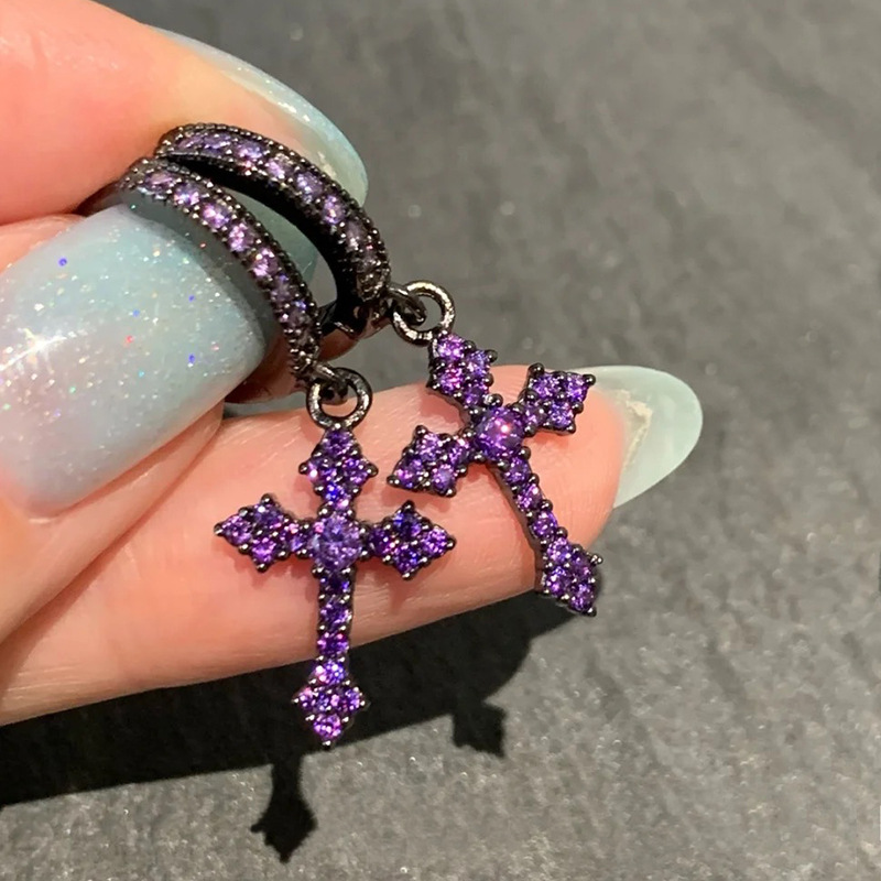 New Zircon Inlaid Cross Studs for Men Women, Niche Design with a Sense of Sophistication, European and American Hip-Hop Trendy Earrings - view 5