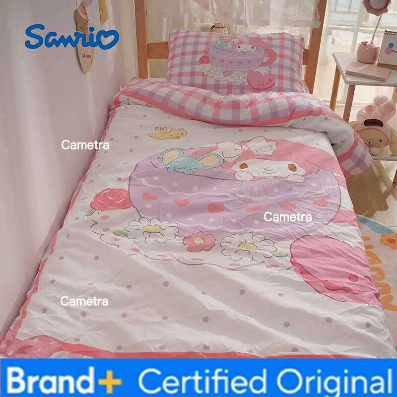 Sanrio Kuromi Cinnamoroll Hello Kitty Melody Dormitory Pillowcase Duvet Cover Sheet Three-piece Cute Girl Bedding Set Gift H260205
