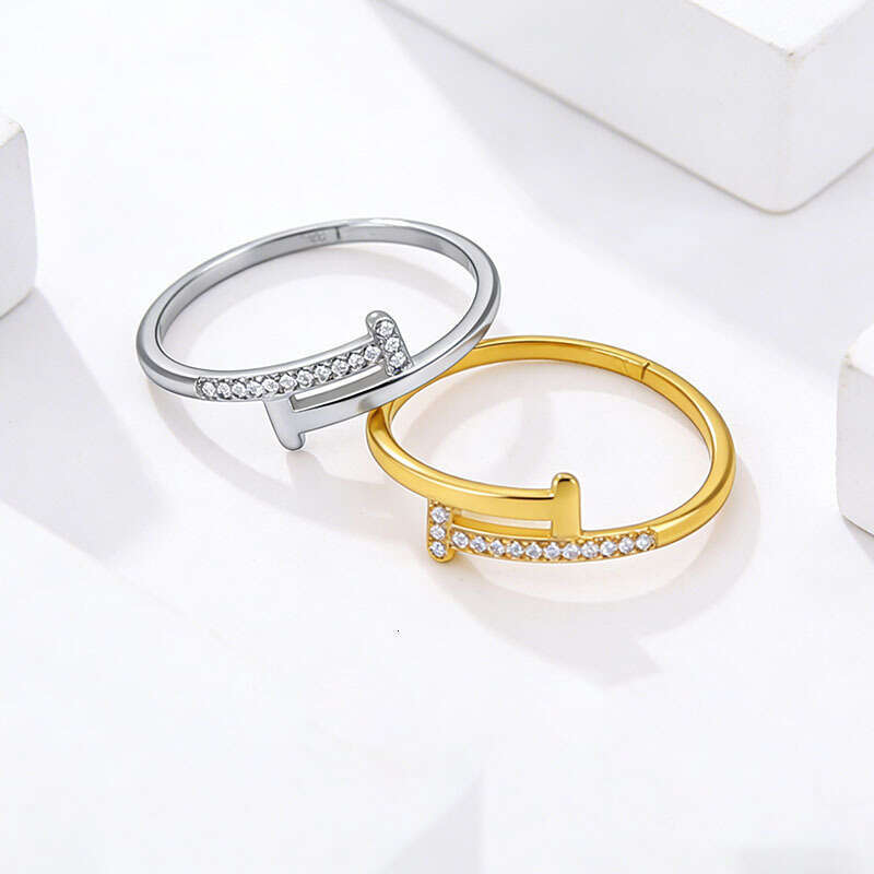 Fashion Light Luxury Double T Inlaid Diamond Titanium Steel Ring Trendy Accessory for Women