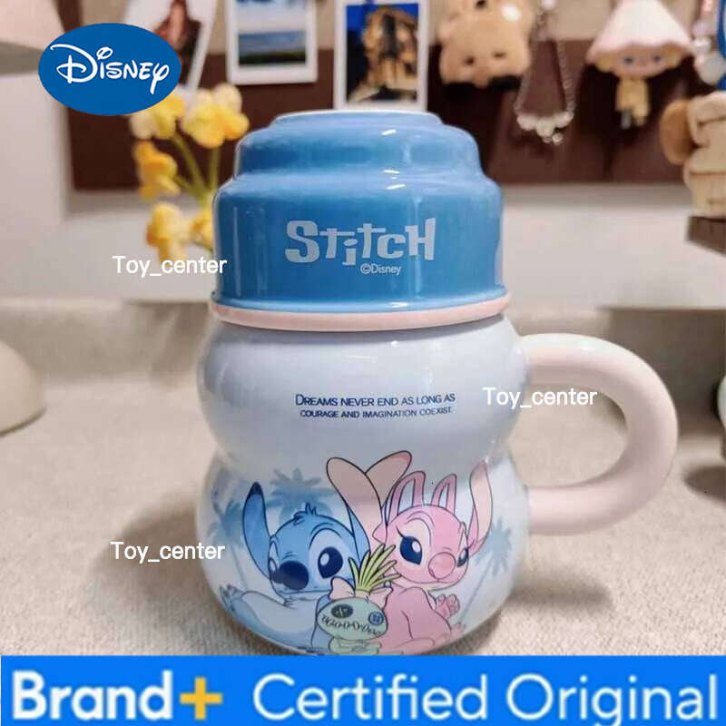 Disney Cute Anime Merchandise Stitch Gourd Home Couple With Lid Creative Water Cup Cartoon Ceramic Mug Gift H260205