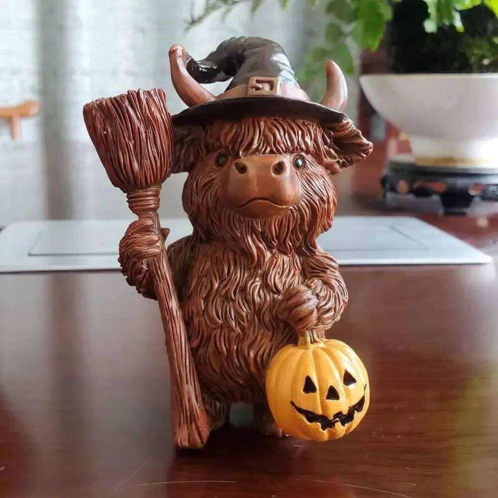 Halloween Tabletop Ornament Resin Christmas Highland Statue Funny Decorative Cow Figurine Cute Animal Sculpture Farmhouse S260204