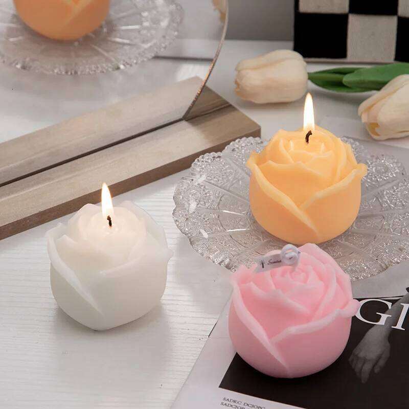 Rose Scented Aromatherapy Candle Gift Set, Floral Shaped Soy Wax Candles for Wedding Birthday Anniversary, Romantic Home Decor S260204