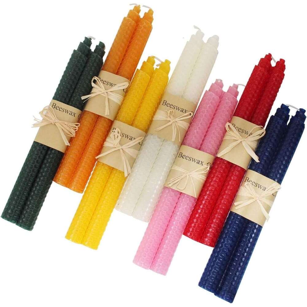 XIANGZHU Set of 14 Handmade Taper 9 Inch Smokeless Dripless Wax Candles, Beeswax Home Gift Ideas, Long Candle Sticks for Wedding,Dinner S260204