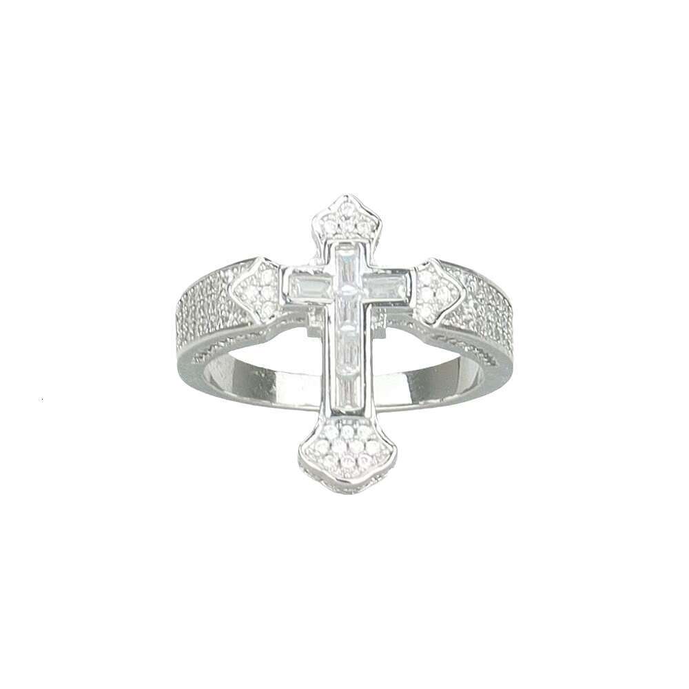 Cross-shaped Hip-hop Trendy Men's Super Flash T Cubic Zirconia Ring