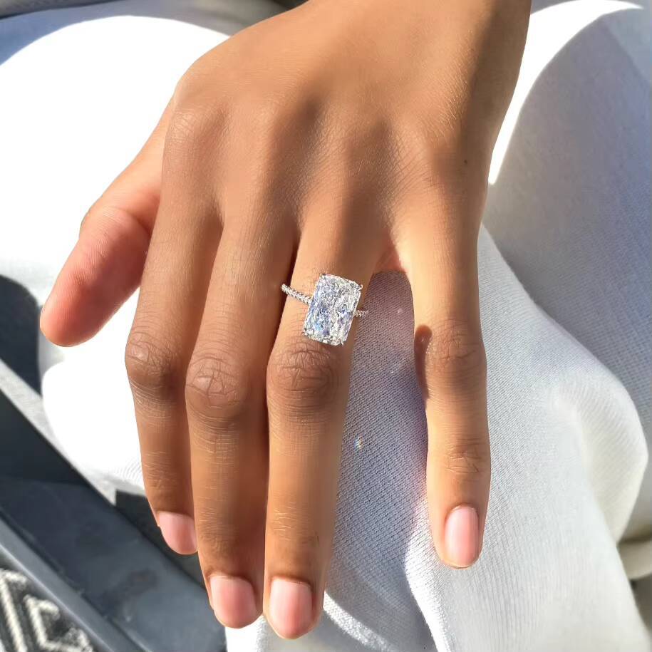 D Color Radiant Cut CVD Lab Grown Diamond 3 CT Engagement Ring Solid 14K 18K White Gold Jewelry