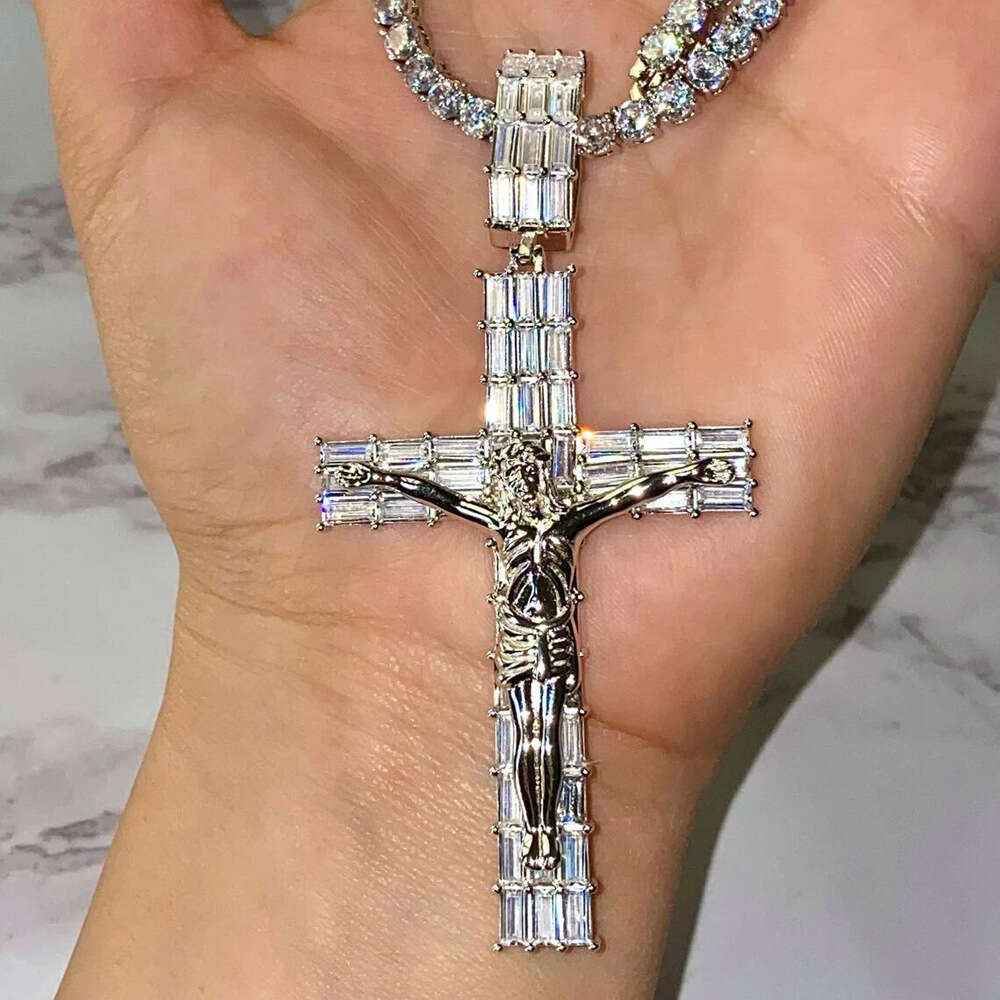 Trade New gold silver Cross Zircon & Pendant European and American Fashion Trend Men's Necklace