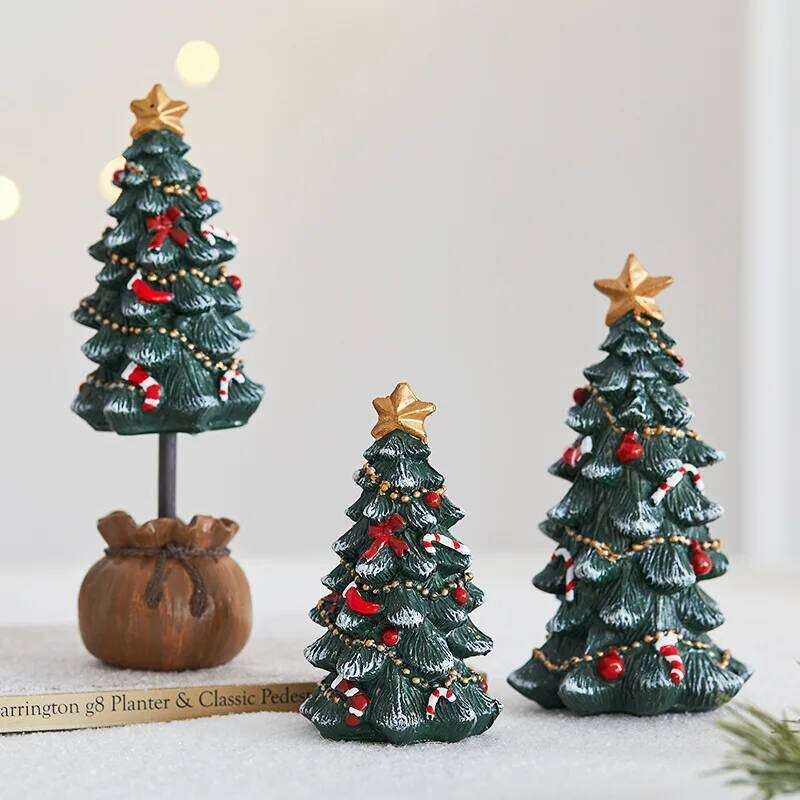 Miniature Desktop Christmas Tree Resin Festive Decor Holiday Gift Set for Xmas Party Home Tabletop Decoration Photo Background S260204
