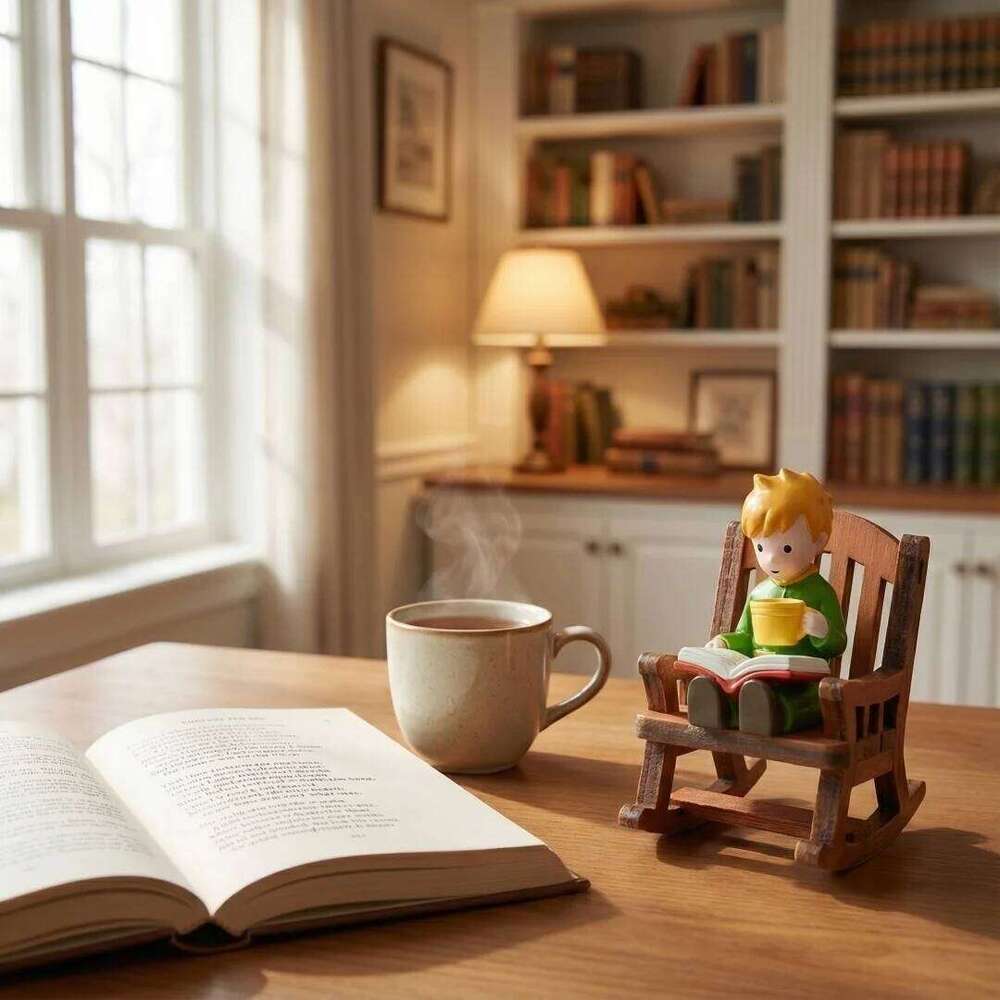 Fairy Tale Prince Rocking Chair Reading Figurine Cute Miniature Desktop Ornament for Home Office Shelf Dreamy Gift For Children S260204