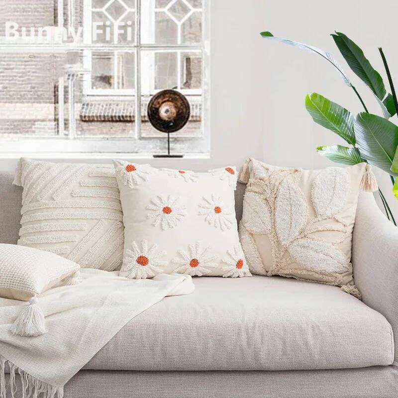Daisy Cushion cover Pillow Cover Tufted Ivory Home Decoration Living Room Sofa Couch Bedroom Chair Seasonable