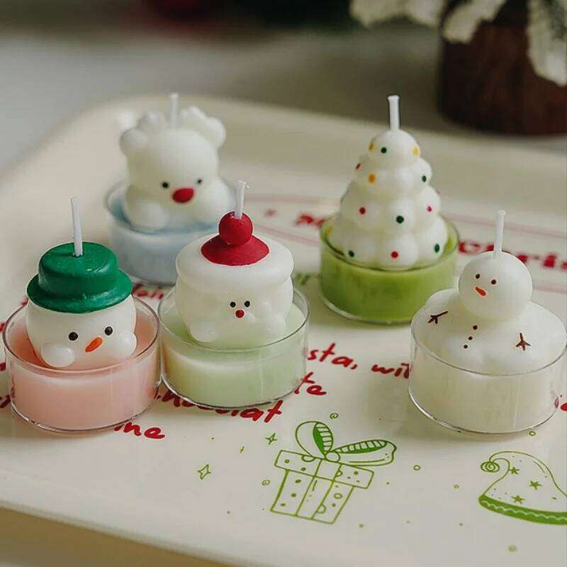 Colorful Christmas Tree Scented Cute Snowman Santa Claus Shaped Candle Ornament Xmas Holiday Party Decor Candles S260204