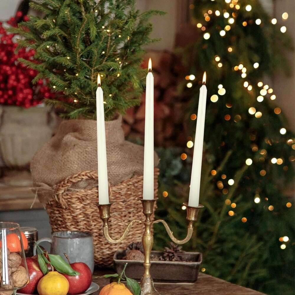 50 Pack Ivory Taper Candles 10 Inch - Classic Soft White Dinner Candles, Dripless Unscented Premium Wax with Cotton Wick, 8-Hour Burn Time for Wedding