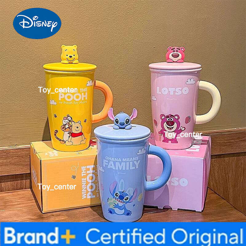 Disney Stitch Lotso Cute Cartoon Ceramic Mug With 3D Lid Large Capacity Office Water Cup For Women Couple Birthday Gift H260205