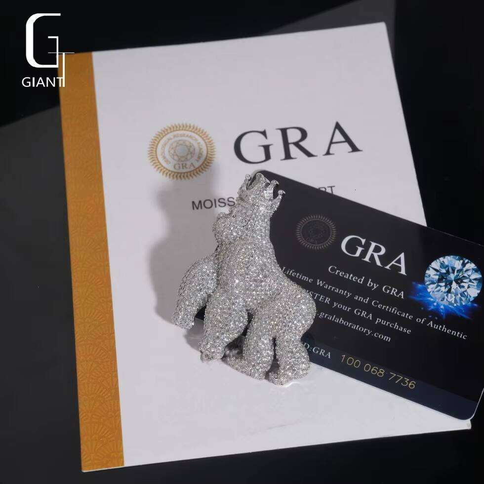 Trendy Past Diamond Tester VVS Moissanite Pendant With Men Hip Hop 925 Sterling Silver Jewelry Crown Orangutan Design Charm - view 5