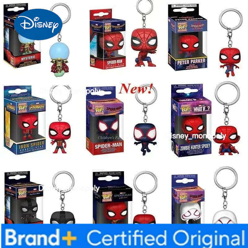 Disney Full Funko pop Pocket Keychain SPIDER MAN Marvels Spider-gwen Zomie Hunter Spidey toys Figure Model Toys Children Birthday Gift H260205