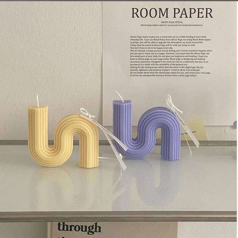 Geometry Unique Candle Wave S Shape Unscented Decorative Black White Pink Hand Poured Soy Candles S260204