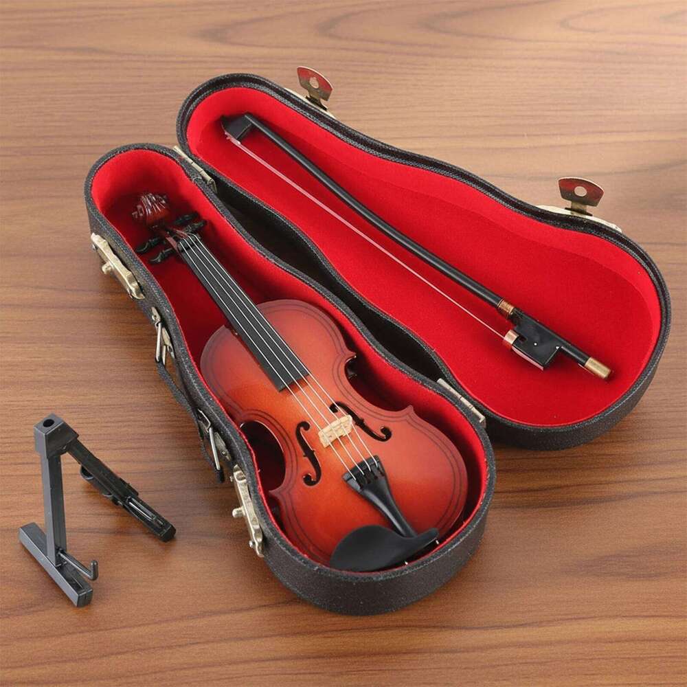 Playable Tiny Figurine Multi-Purpose Miniature Musical Instrument Wooden Handmade Violin Model for Music Training Gift S260204