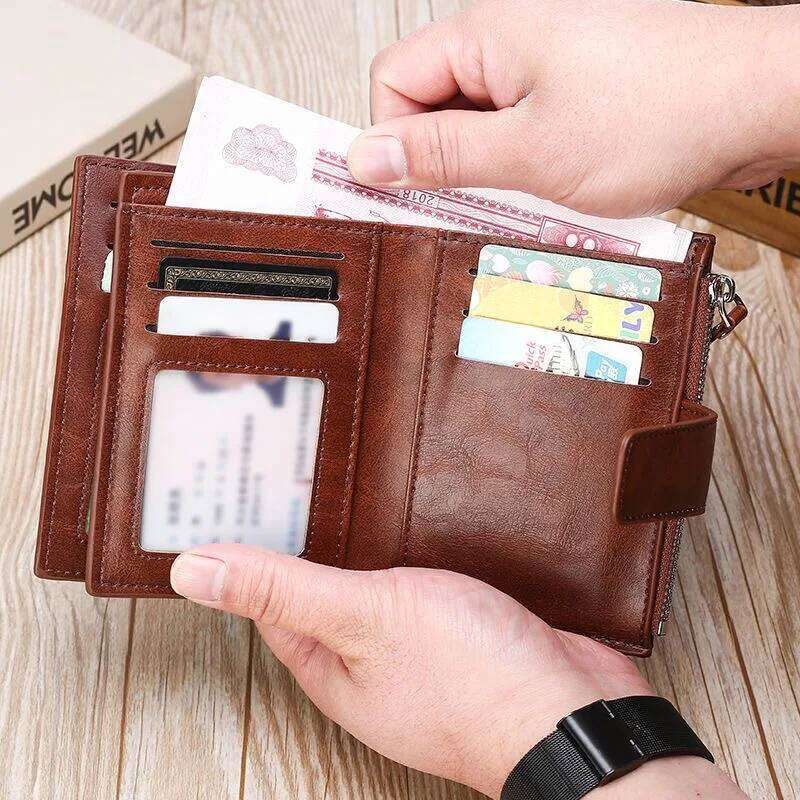 Men's Coin Purse RFID Anti-theft Man Leather Zipper Business Card Holder Money Bag Wallet Male Z260205