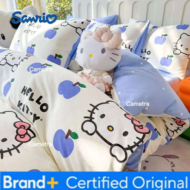 Sanrio Genuine Cartoon Hello Kitty 100% Cotton 4pcs Children's KT Bed Sheet Quilt Cover Pillowcase 3pcs Set H260205