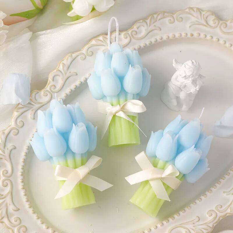 Tulip Bouquet Shaped Festive Atmosphere Gift, Souvenir, Handcrafted Flower Scented Candle, Table Decoration S260204