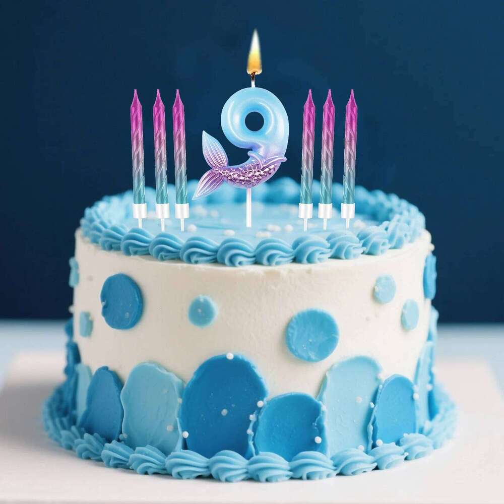 Set 1 with 11 Rainbow Spiral Candles Mermaid Theme Birthday Cake Toppers Decorations S260204