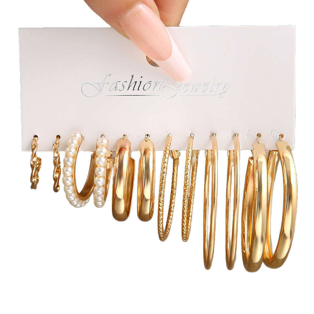 European and American style square geometric earrings retro 6-piece set of women's accessories high-end earrings natural light luxury earrings