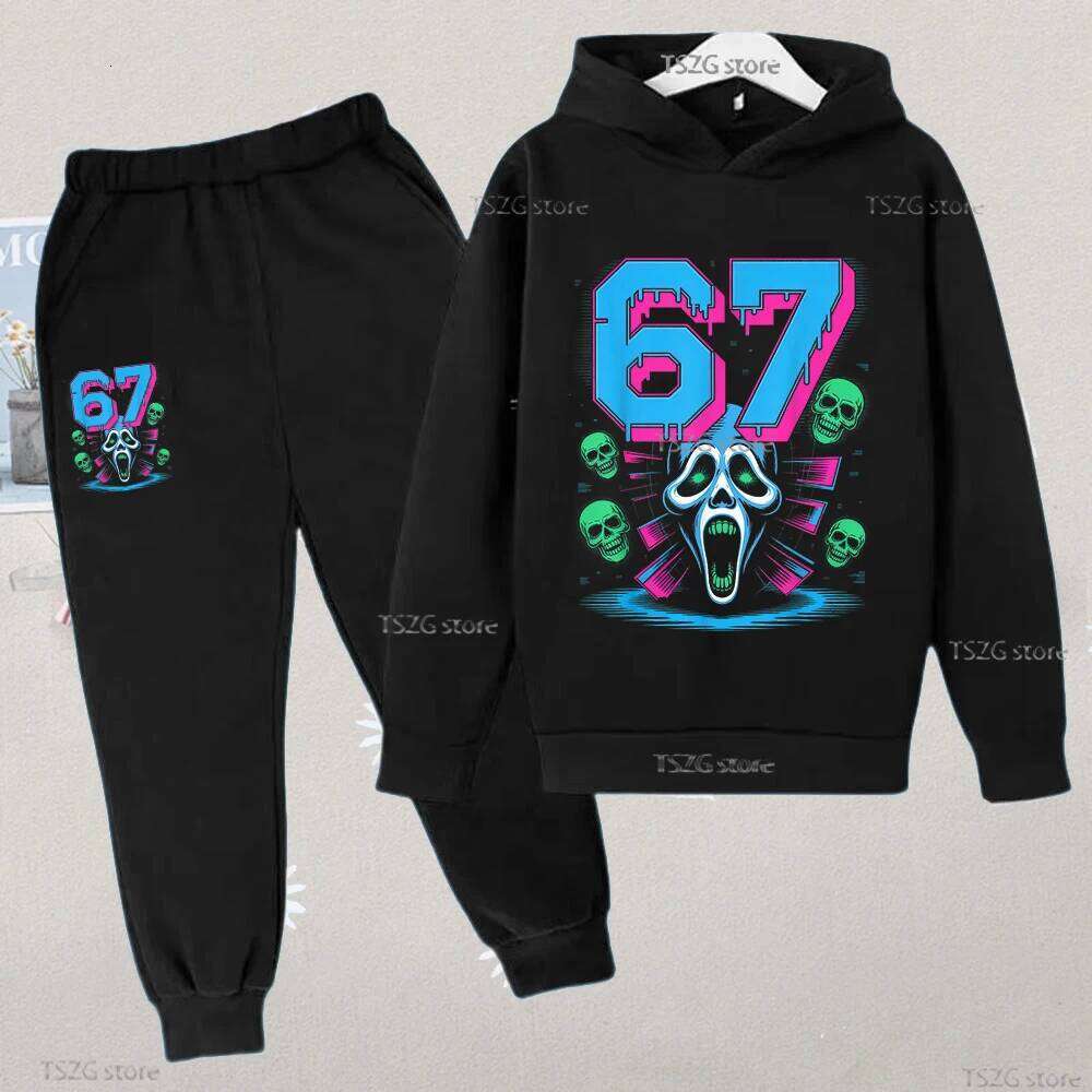 Autumn Children Set Cartoon 67 Six Seven Italian Brainrot Number Print Girls Boys Fleece Comfortable Pant Suit Leisure Tracksuit X260205